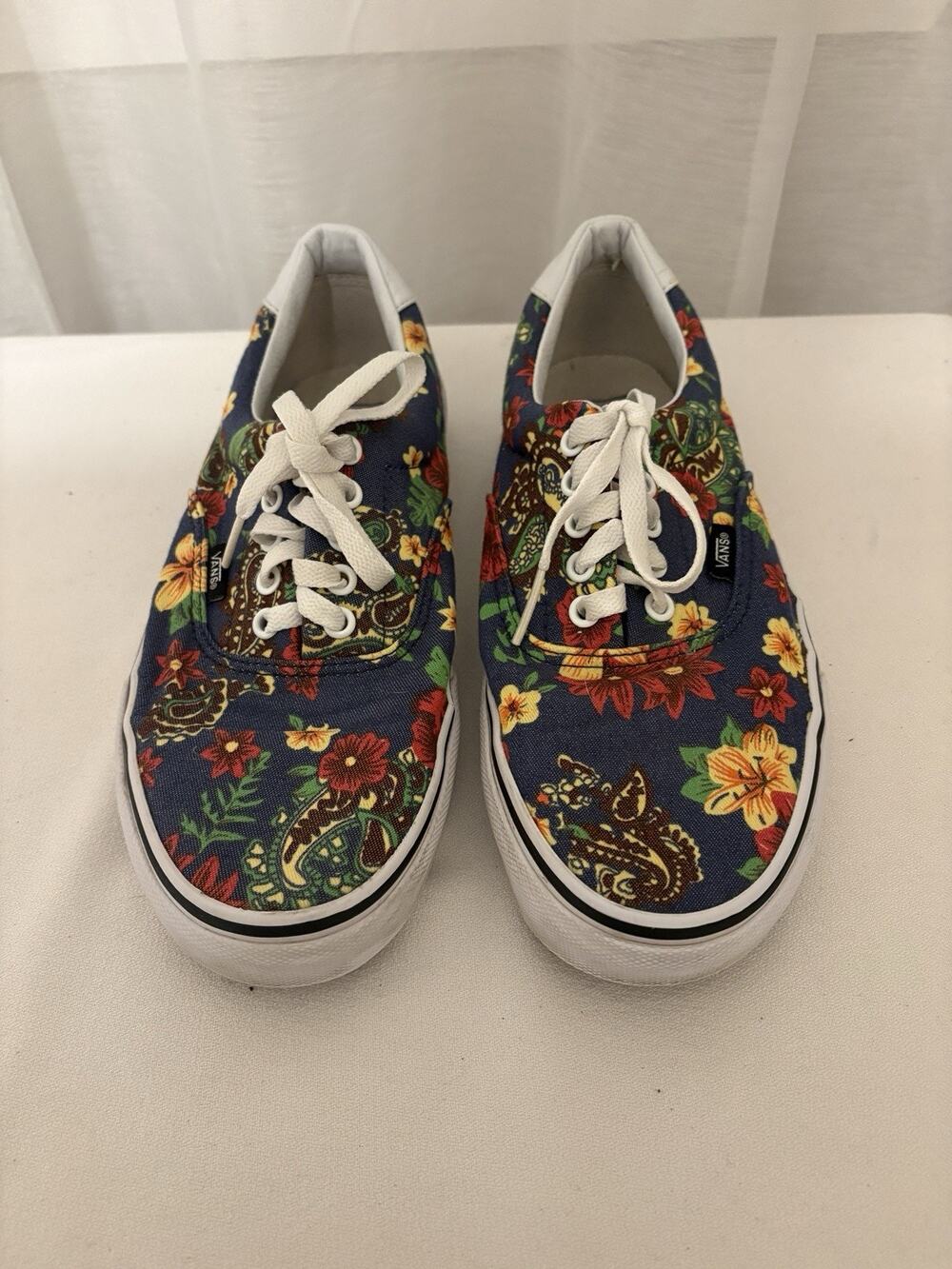 Vans Sneakers Women 11 Mens 9.5 Blue Floral Paisley Low Top Lace Up Canvas Shoes
